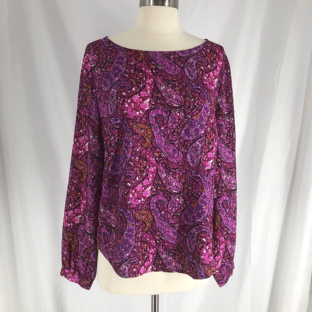 Women's Ann Taylor Factory Long Sleeve Paisley Blouse Top Size 14
